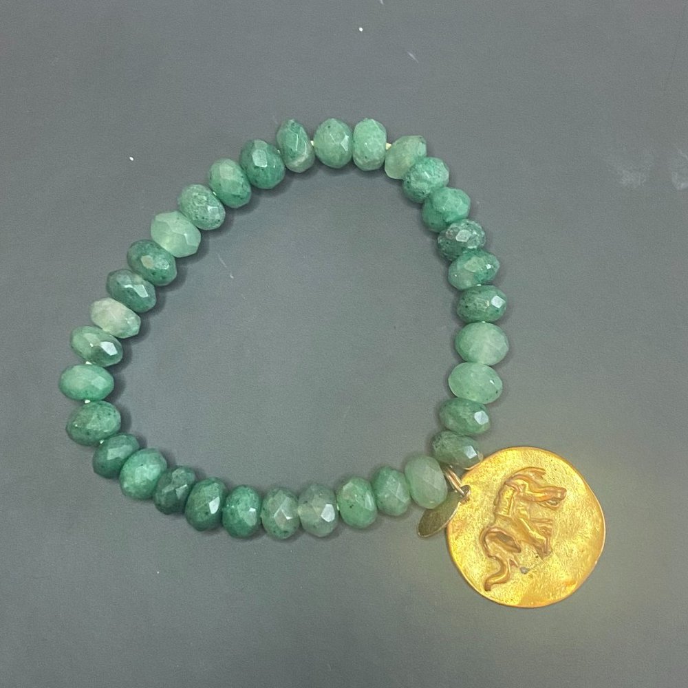 ✨Add On $5 or free ✨ Lydell NYC Stretch Bracelet Green Beads and Gold Elephant